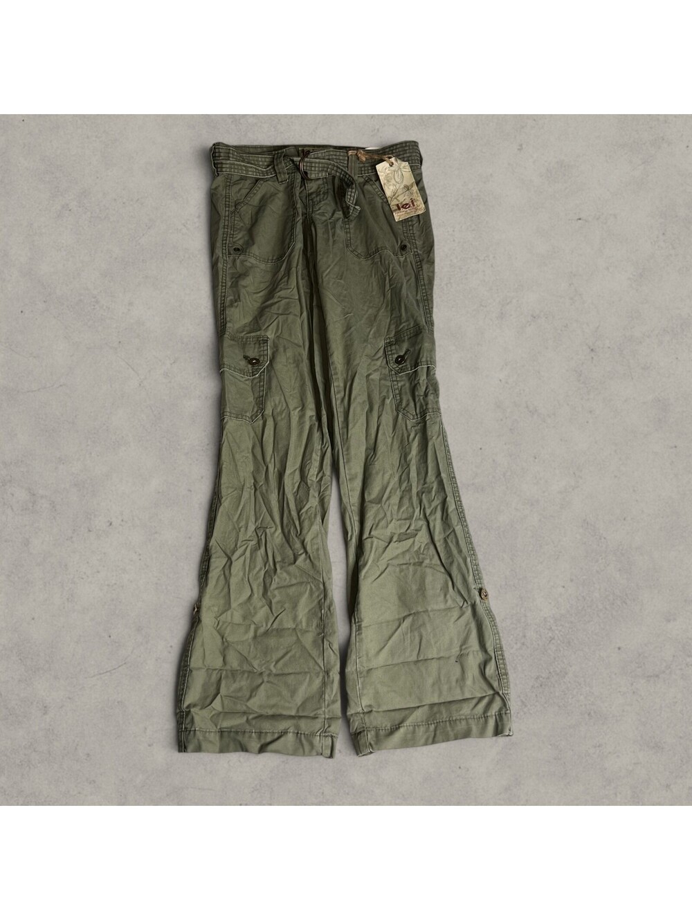 Lei Green Cargo Pants Flared Leg Belted Waist Size 5